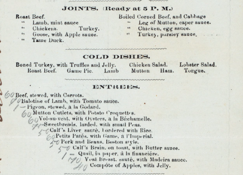 A menu from New York’s Everett House, circa 1865 (Photo: New York Public Library)